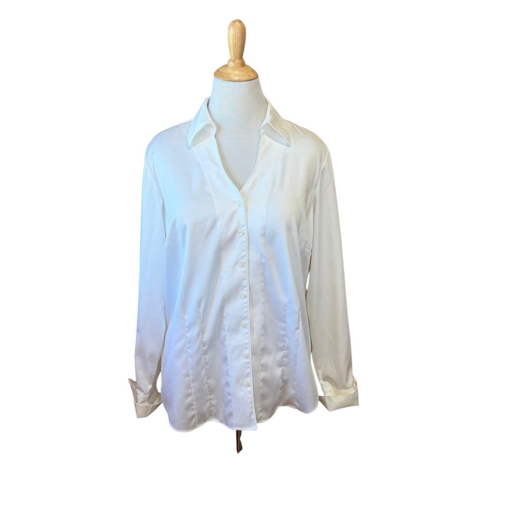 Coldwater Creek Fitted White Sateen Button Down Shirt Womens 1X 16W-18W